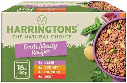 Harringtons Complete Wet Tray Grain Free Hypoallergenic Adult Dog Food Meaty Bumper Pack 16x400g - Chicken, Lamb, Beef & Turkey - Made with All Natural Ingredients (Package may vary)