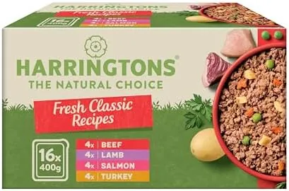 Harringtons Complete Wet Tray Grain Free Hypoallergenic Adult Dog Food Classics Bumper Pack 16x400g - Turkey, Lamb, Beef & Salmon - Made with All Natural Ingredients (Packaging may vary)