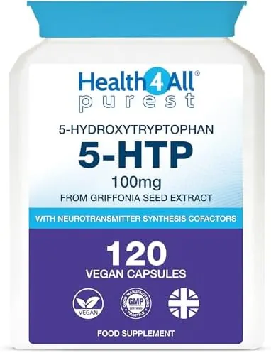 5-HTP 100mg per Capsule 120 Capsules 4 Month Supply High Strength 5 HTP Supplement from Griffonia Seed Extract with Serotonin & Melatonin Conversion Support for Sleep, Mood & Relaxation - Health4All