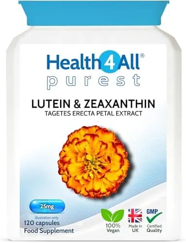 Health4All Lutein and Zeaxanthin Supplement 25mg per Capsule, 120 Capsules 4 Months Supply, Purest Eye Health Marigold Extract Supplement, Natural Eye Vitamins for Vision Care
