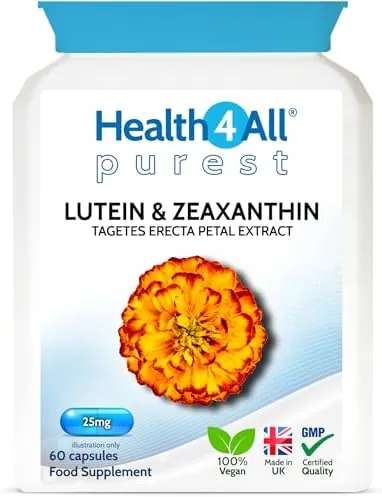 Health4All Lutein and Zeaxanthin Supplement 25mg per Capsule, 60 Capsules 2 Months Supply, Purest Eye Health Marigold Extract Supplement, Natural Eye Vitamins for Vision Care