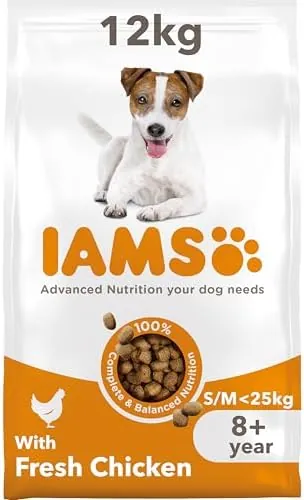 IAMS Senior Small Medium Complete Dry Dog Food Chicken 12kg - With DentalCare System