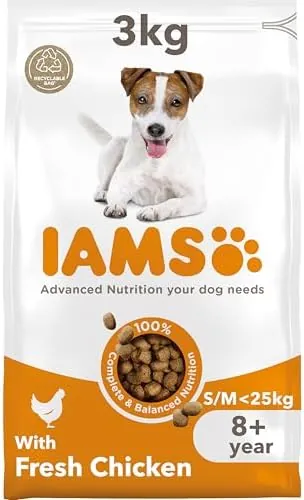 IAMS Senior Small Medium Complete Dry Dog Food Chicken 3kg - With DentalCare System