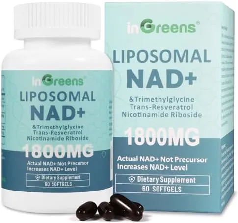 Liposomal NAD+ Supplement 1800mg with Nicotinamide Riboside, Trans Resveratrol, Trimethylglycine, Replaces NMN, Boost NAD+, Aging Defense, Cellular Energy, 60 Softgels