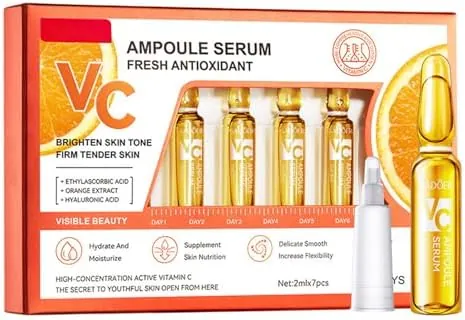 Vitamin C Serum for Face Concentrated Ampoules, Vit C Serum Anti Ageing & Anti Wrinkle Serum, Brightening Serum for Dull,Tired Skin, Powerful Antioxidant Protection face serum, 7x2ml Ampoule Serum