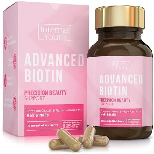 Advanced Biotin Hair Growth Vitamins - Hair Skin and Nails Vitamins for Women - Lab Tested Biotin Supplement 10000 mcg + 18 Key Beauty Ingredients - Internal Youth