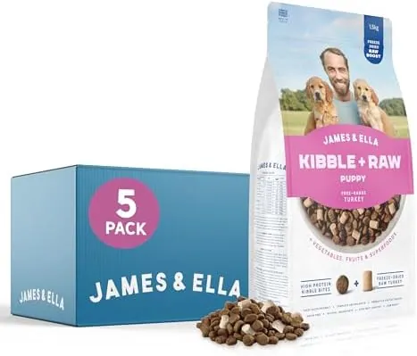 Kibble + Raw Puppy Food - Free Run Turkey (5 x 1.5kg) ❘ Nutritious High Protein Kibble Combined with Freeze-Dried Raw Meat Nuggets, Contains Essential Oils & Minerals, Grain & Gluten Free