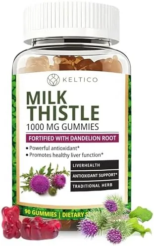 Milk Thistle Gummies – Liver Support & Detox with Dandelion Root – 1000mg – Vegan, Gluten-Free – 45 Day Supply – Keltico