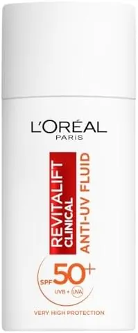 L’Oréal Paris Revitalift Clinical SPF 50+ Invisible UV Fluid, Protect, Prevent and Improve Ageing Signs, Non-Oily Formula for All Skin Tones, Advanced UV Protection and Antioxidant Vitamin C, 50ml