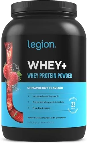 LEGION Whey+ Whey Isolate Protein Powder from Grass Fed Cows - Low Carb, Low Calorie, Non-GMO, Lactose Free, Gluten Free, Sugar Free, All Natural Whey Protein Isolate, 30 Servings (Strawberry)