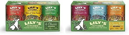 Lily's Kitchen Natural Adult Wet Dog Food Tins Classic Dinners Variety Pack 6 x 400g & Natural Adult Wet Dog Food Tins Grain-Free Recipe Variety Pack 6 x 400g
