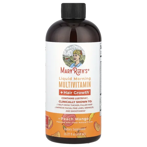 Liquid Morning Multivitamin + Hair Growth, Peach Mango, 887 ml