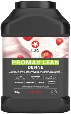 Promax Lean, Strawberry - Whey Protein Powder Isolate Blend for Lean Muscle Development, Sugar and Fat Free, 29g Protein, 128 kcal per Serving, 980g. NO Artificial Colours OR Flavours