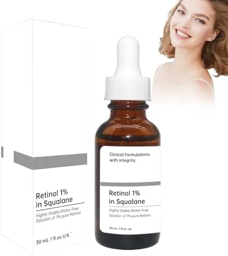 Retinol 1% in Squalane 30ml-Retinol Serum for Face High Strength Reduce Fine Lines Wrinkle,Anti Aging Facial Serum for Moisturizing,Retinol Moisturiser/Neck/Eyes All Skin Types
