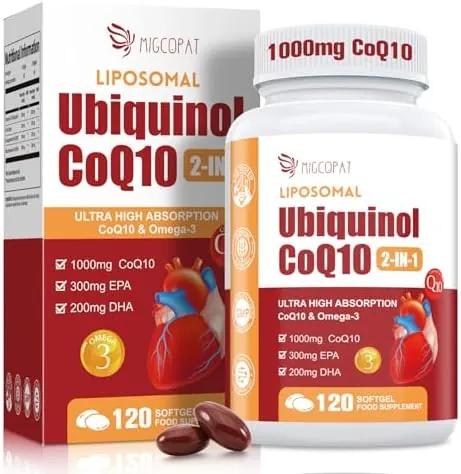 Liposomal CoQ10 Ubiquinol 1000mg with Omega-3, 120 Softgels High Strength & Absorption Coenzyme Q10, Naturally Fermented CoQ10 Supplement for Antioxidant, Heart & Energy Support - 4 Months Supply