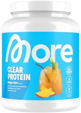 More Clear Protein Whey Isolate Powder, Mango Juice, 600 g, 1.32 lbs, 20 Servings, Protein Drink with whey Isolate, Clear whey, Lactose Free, Made in Germany