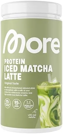 More Protein Iced Matcha Latte, 500 g, 1.1 lbs, 20 Servings, Matcha Powder with whey Protein, Low in Sugar and Fat – Made in Germany