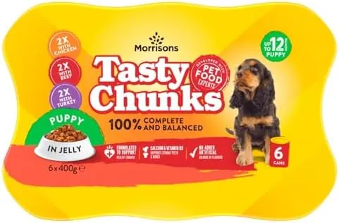 Morrisons Puppy Food Meat Chunks In Jelly, 6 x 400g