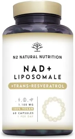 NAD Supplements 1100mg with Trans Resveratrol, Nicotinamide Riboside, Niacin and Vitamin E. Liposomale Complex for Cellular Repair and Metabolism Boost. N2 Natural Nutrition