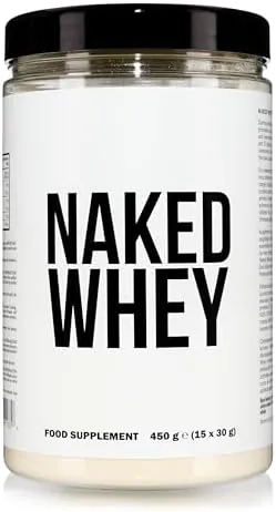 Naked Whey Protein Powder, Only 1 Ingredient, Grass Fed, Gluten Free, Soy Free, GMO Free, 25g Protein and 6g BCAAs per Scoop, Unflavoured, 12 Servings, 450g