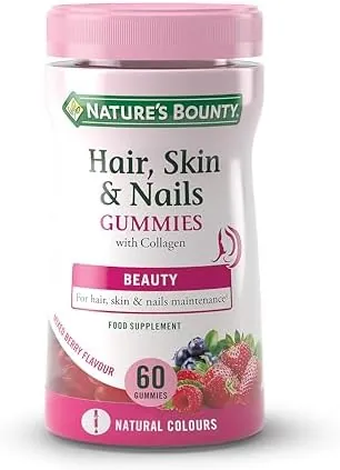 Nature's Bounty Hair, Skin and Nails Gummies - Pack of 60 Gummies, 30 Day Supply - with Collagen, Biotin, Zinc and Vitamins C and E - Supports Hair Growth and Healthy Shine