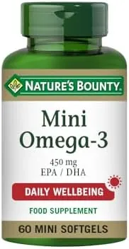Nature's Bounty Mini Omega-3 450 mg EPA/DHA - Pack of 60 Softgels, Two-a-Day - Essential Fatty Acids - Easy to Swallow