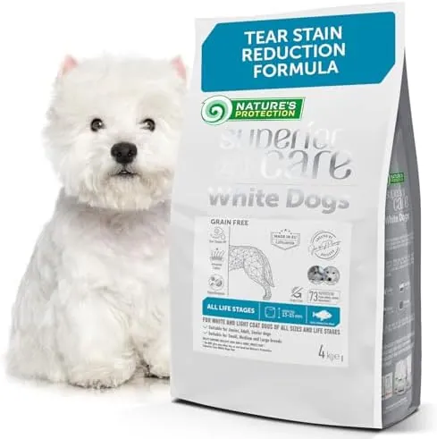 Nature's Protection Superior Care Grain-Free Dry Dog Food – Hypoallergenic Dog Food with White Fish for White Dogs – All Breeds – Omega 3 & 6 – Reduces Tear Stains, Healthy Skin & Coat (4kg)
