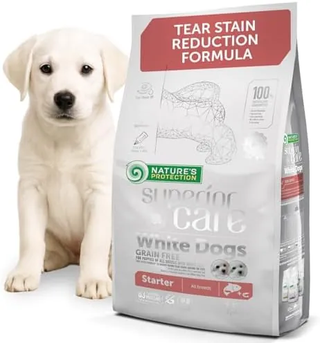 Nature’s Protection Superior Care Grain-Free Puppy Dry Dog Food – Hypoallergenic Dog Food with Salmon for White Coat Puppies - Omega 3 & 6 - Reduces Tear Stains, Healthy Skin & Coat (1.5kg)