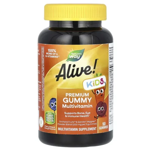Alive! Kids, Premium Gummy Multivitamin, Cherry, Grape & Orange, 90 Gummies