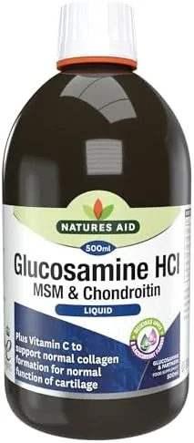 Natures Aid Glucosamine MSM & Chondroitin with Vitamin C Liquid 500ml - High Strength Joint Support - Mobility & Cartilage Health, Collagen Formation, Non-GMO, Gluten-Free Supplement
