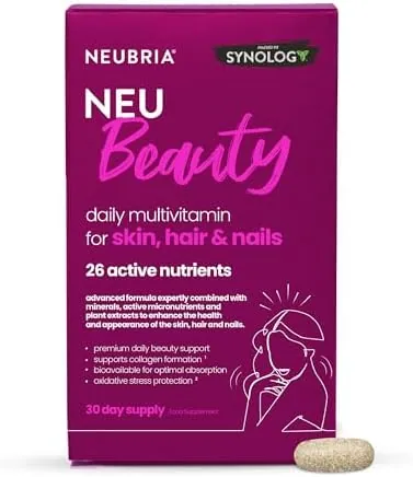 NEUBRIA NEU Beauty Multivitamin & Collagen Skin, Hair & Nails Supplement – Botanicals, Biotin, Niacin, Zinc, Selenium, Copper & Antioxidants – Beauty & Wellness Blend – UK Made, 30 Tablets