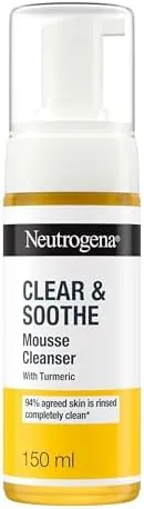 Neutrogena Clear & Soothe Mousse Cleanser Face Wash with Turmeric (1x 150ml), Gentle Facial Wash to Cleanse and Soothe Stressed Skin, Suitable for Daily Use