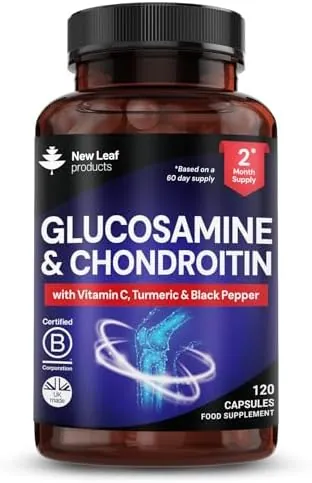 Glucosamine and Chondroitin High Strength - Enriched With Turmeric And Vitamin C - Glucosamine Sulphate Chondroitin Sulphate, Food Supplement - Contributes To The Normal Function of Bones 120 Capsules