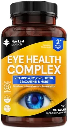 Lutein Supplement for Eyes - Lutein and Zeaxanthin Supplement enriched with Vitamin A, B2 which Supports Normal Vision & Zinc Eye Vitamins - Made in The UK Eye Health Complex by New Leaf