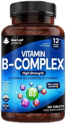 Vitamin B Complex - 365 Small Tablets - All 8 B Vitamins B1-B2-B3-B5-B6-B12, (1 Year Supply) High Strength Biotin, Folic Acid and Vitamin C - Reduction of Tiredness, Energy & Immune Support - UK Made