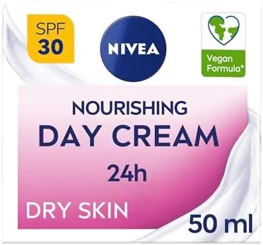NIVEA 24h ​Nourishing Day Cream Moisturiser SPF30 (50ml), Hydrating Face Moisturiser with Factor 30 Sun Protection, Daily Face Cream for Dry Skin, Skincare Essential
