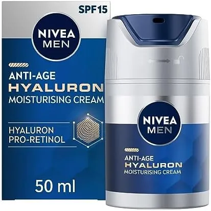 NIVEA MEN Anti-Age Hyaluron SPF15 Moisturising Cream (50ml), Anti-Wrinkle Face Cream with Hyaluronic Acid and Pro-Retinol, Visibly Reduces Deep Wrinkles and Firms Skin