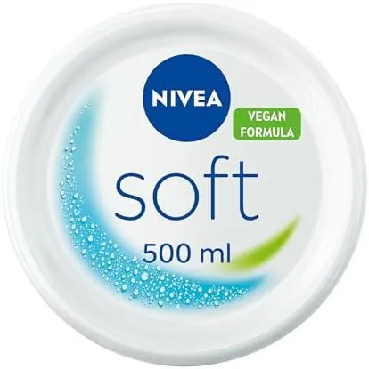 NIVEA Soft Moisturising Cream (500ml), 48H Face Moisturiser for Face, Body and Hands with Vitamin E and Jojoba Oil, Hand Lotion Moisturises Deeply, Vegan Formula Day Cream
