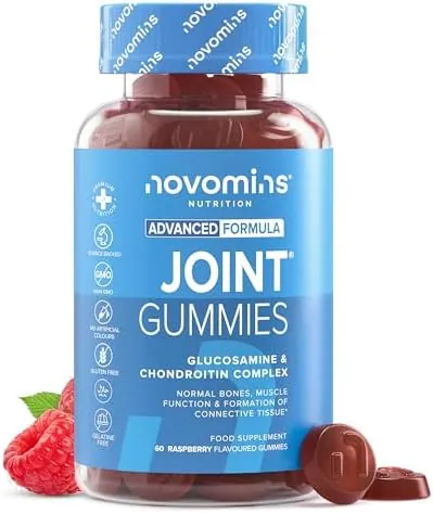 Joint Gummies - Glucosamine and Chondroitin High Strength - Turmeric, Vitamin D, E & C, Glucosamine Sulphate & Chondroitin - Joint Care Supplements for Women and Men - 1 Month Supply - Novomins