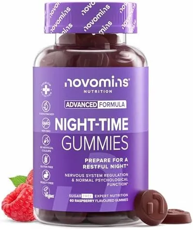 Night Time Gummies - Sugar-Free - Sleep Gummies for Adults - High Strength Natural Alternative to Melatonin Tablets - with Magnesium for Sleep, L-Theanine, Vitamin B12 - Novomins