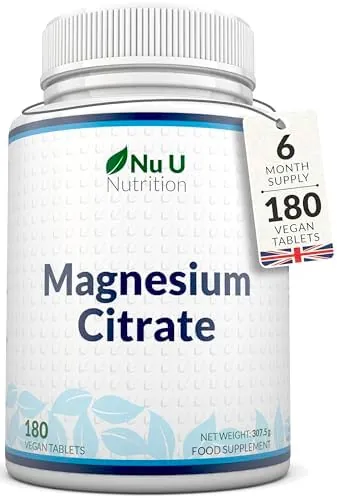 Magnesium Citrate 700mg - 180 Vegan Tablets - 6 Month Supply - Providing 200mg of Elemental Magnesium per Tablet - Made in the UK - Nu U Nutrition