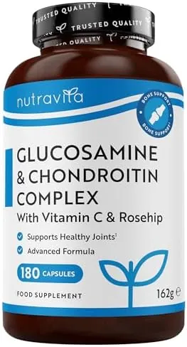 Nutravita Glucosamine and Chondroitin - 180 Capsules - Glucosamine and Chondroitin High Strength - 6-in-1 Complex with Added Vitamin C, Turmeric, Ginger & Rosehip - Food Supplements Made in The UK