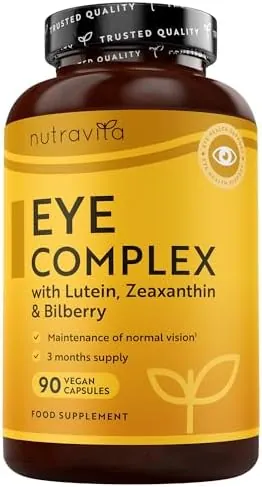 Nutravita Lutein Natural Eye Supplement – 90 Vegan Capsules - Zeaxanthin, Bilberry Extract, Vitamins A, B12 & Zinc – for Maintenance of Normal Vision – Made in The UK