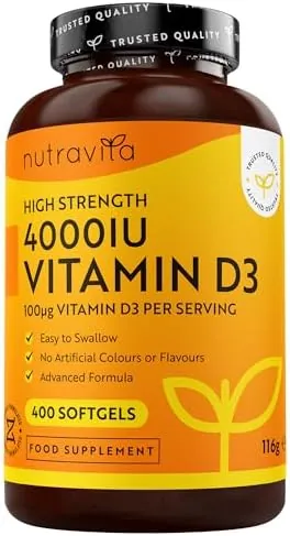 Nutravita Vitamin D3 4000 iu - 400 High Strength Easy to Swallow Premium Softgels - Over A Year's Supply - Max Strength Vitamin D3 Cholecalciferol Supplement - Manufactured in The UK