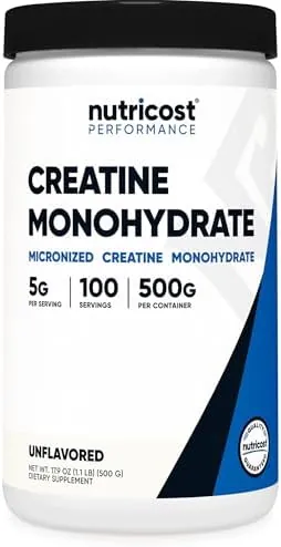 Nutricost Creatine Monohydrate Micronized Powder 500G, 5000mg Per Serv (5g) - 100 Servings for Endurance, Muscle Growth, Athletic Performance and Recovery