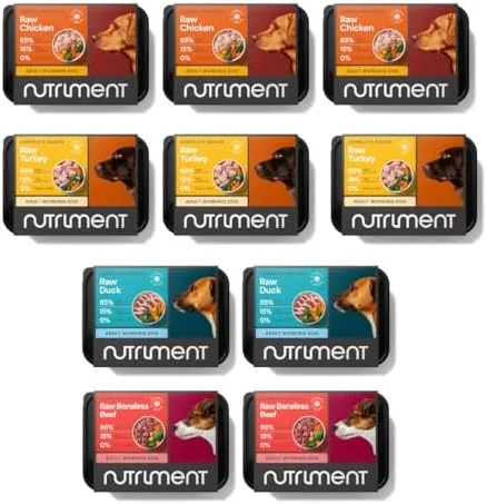 NUTRIMENT ENHANCED ADULT DOGS Raw Food (10 Tray Starter Pack) Frozen, Complete Premium Raw Dog food, Gluten-Free, Digestible, All breeds, Sizes - 11.023 lb Mixed Flavour