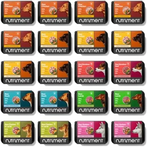 NUTRIMENT ENHANCED ADULT WORKING DOGS Raw Food (20 Tray Starter Pack) Frozen, Complete Premium BARF Diet Wet Dog food, Gluten-Free, Raw Protein, Digestible, All breeds, Sizes – 10kg Mixed Flavour