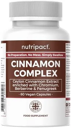 Nutripact Ceylon Cinnamon Capsules (not Tablets) with Chromium & Fenugreek - High Strength 4750mg per Serving - Blood Sugar Support Supplement - 60 Vegan Capsules