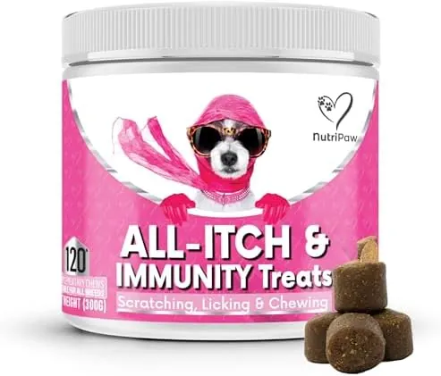 NutriPaw All-Itch Immunity Treats For Dogs - Soothe Itchy Paws, Eyes, Ears, Skin - Stop Itching, Licking, Scratching - Perfect for Small, Medium & Large Dogs - Supports Seasonal Itching