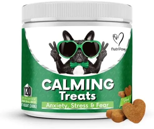 NutriPaw Calming Treats For Dogs - Reduce Stress, Fear, Separation, Barking, Hyperactivity, Reactivity, Aggression, Travel - Calm without Drowsiness dogs